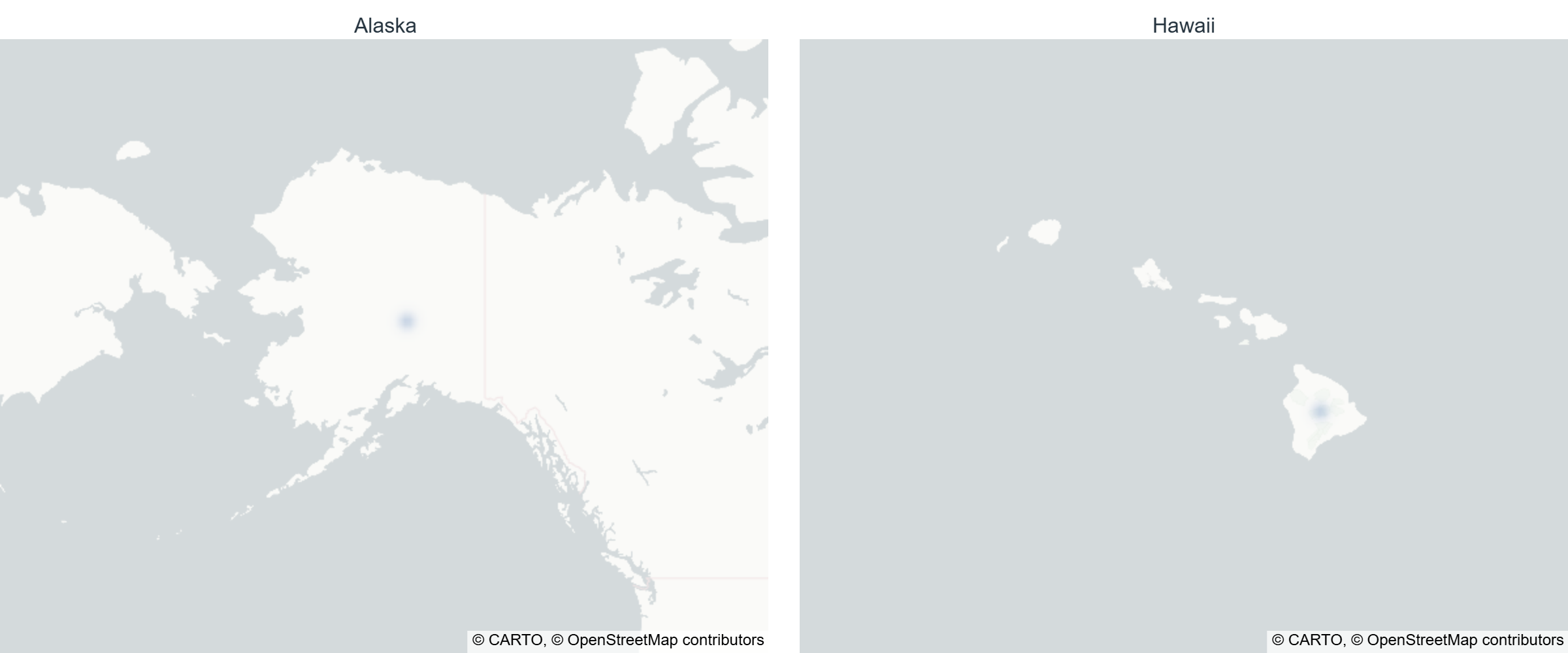 Density heatmap of reported incidents in Alaska and Hawaii, week of Aug 31–Sep 6, 2026