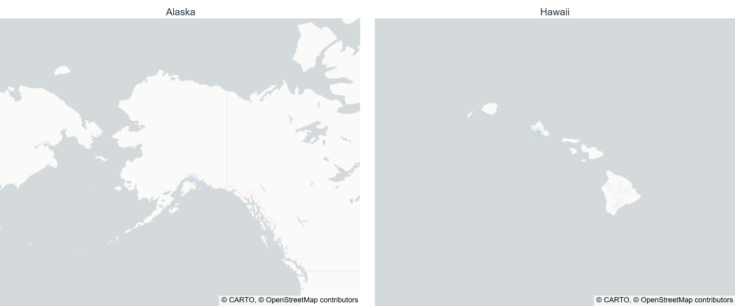 Density heatmap of reported incidents in Alaska and Hawaii, week of Sep 7–Sep 13, 2026