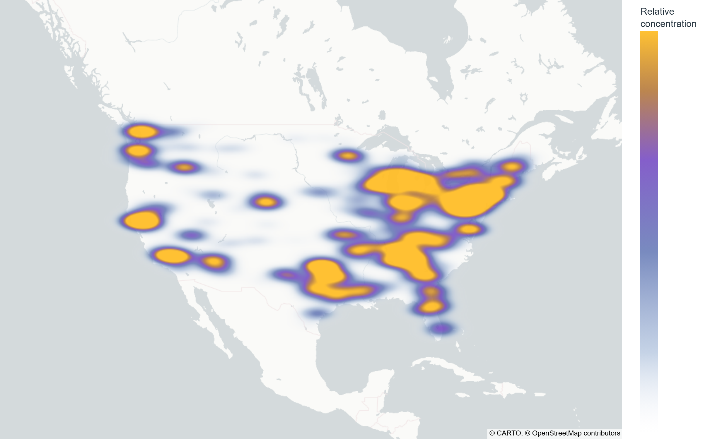 Density heatmap of reported incidents across the contiguous US, week of Oct 12–Oct 18, 2026