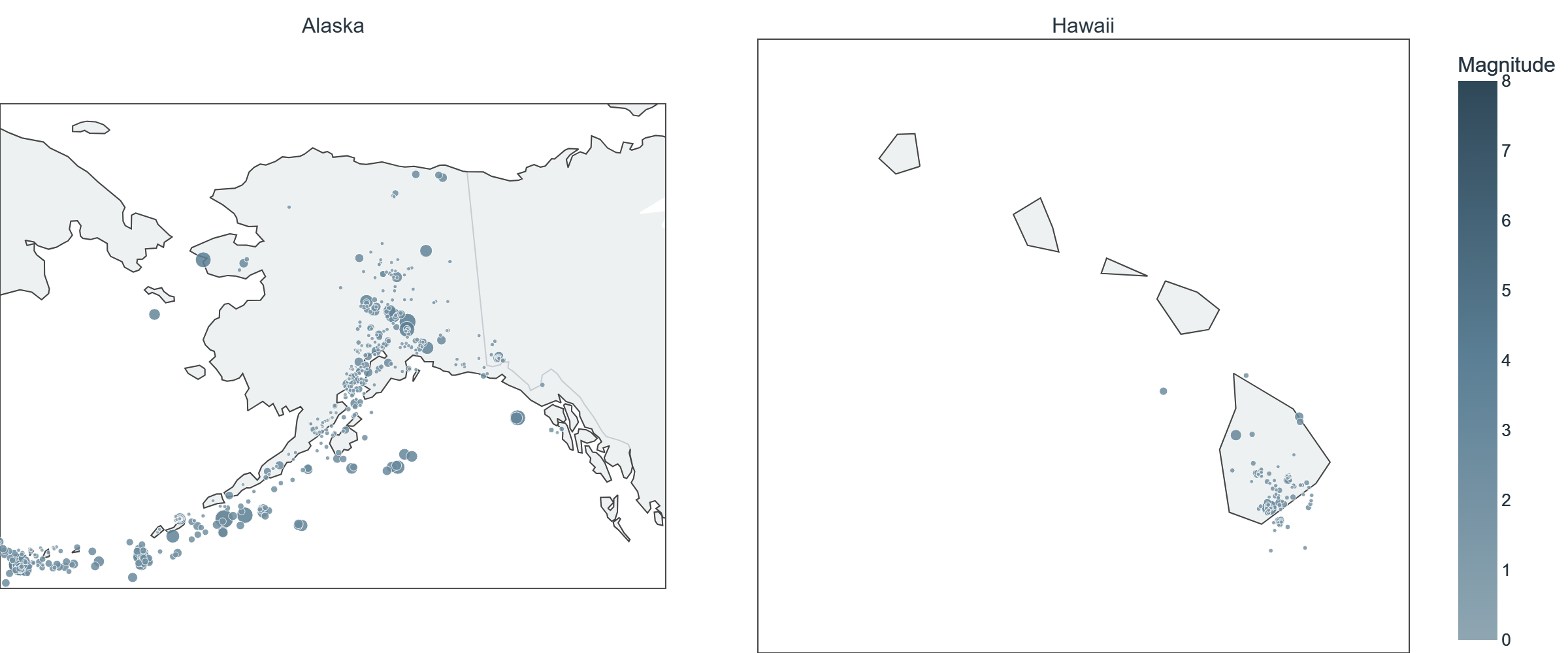 Map of reported earthquakes in Alaska and Hawaii, week of Sep 7–Sep 13, 2026