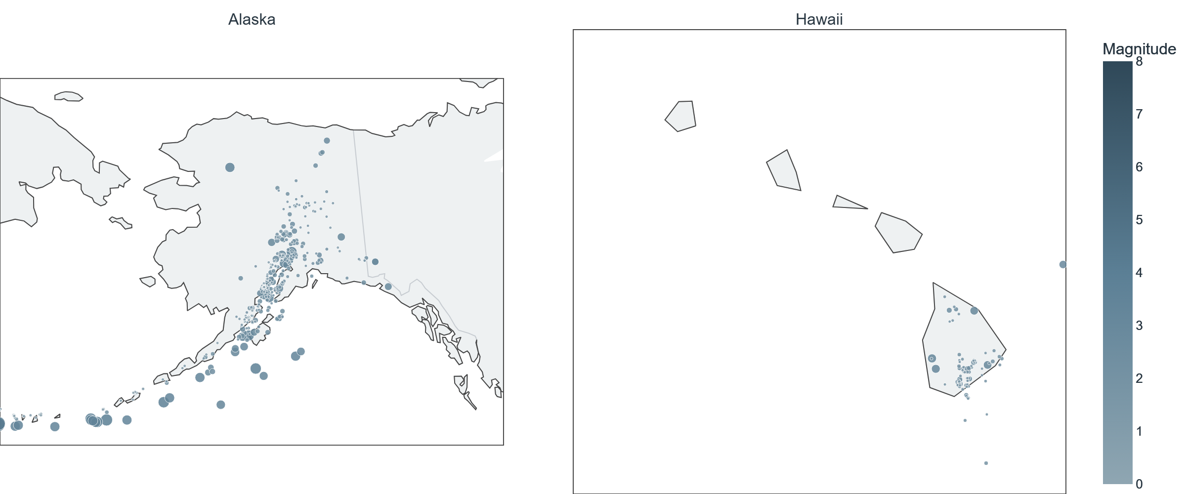 Map of reported earthquakes in Alaska and Hawaii, week of Sep 21–Sep 27, 2026