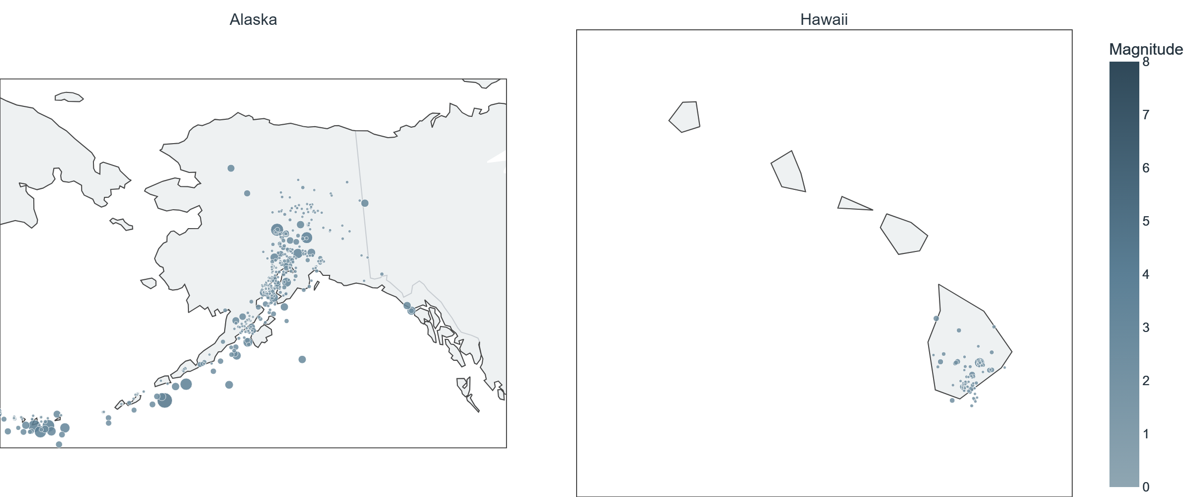 Map of reported earthquakes in Alaska and Hawaii, week of Sep 28–Oct 4, 2026